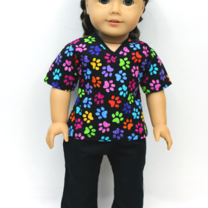 Multicolor Pawprint Vet Scrubs for American Girl and similar dolls