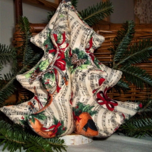 Fabric Christmas tree, Musical print tree, Music lovers gift, soft sculpture christmas tree