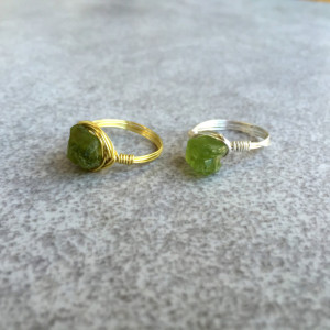 Raw Peridot Wire Wrapped Ring in Copper, Gold, or Silver