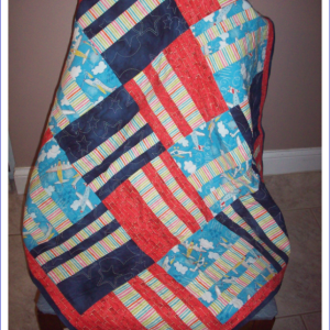 Airplane Baby Boy Quilt with Fleece Backing and Star Quilting