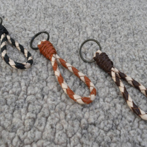 Braided Leather Keychain Key Fob - 5" Length - Barber Pole Stripe