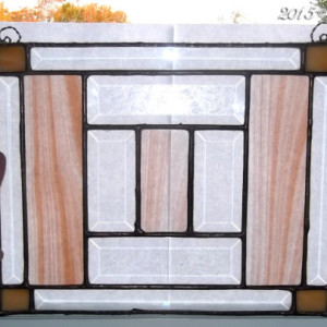 Antiqued Copper  Brown Streaky Golden Honey Clear Glue Chipped Beveled Stained Glass Panel 