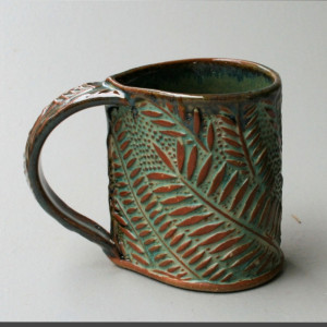 Tropical Foliage Pottery Mug Selloum Philodendron Coffee Cup Handmade Functional Tableware Microwave and Dishwasher Safe 12oz