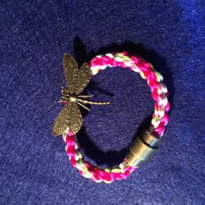 Kumihimo bracelet with dragonfly charm