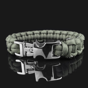 Army Green Designer Unisex Braided Survival Mil-Spec Type III 550 Parachute Cord with Full Metal Alloy Quick Detach Buckle (Chrome)