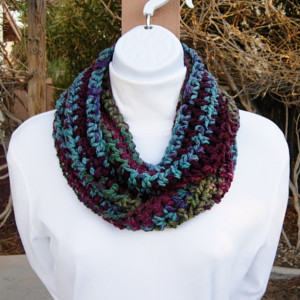  Women's Small Winter INFINITY SCARF Burgundy, Dark Red, Green, Blue Loop Cowl, Soft Lightweight Short Crochet Knit, Ready to Ship in 2 Days