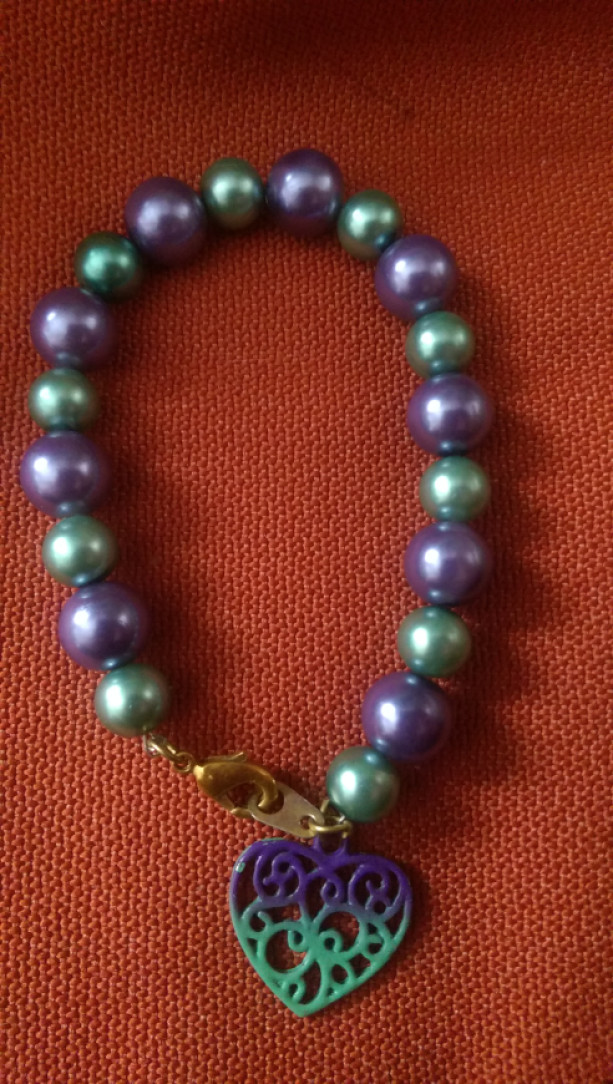 Purple and Green Heart Bracelet