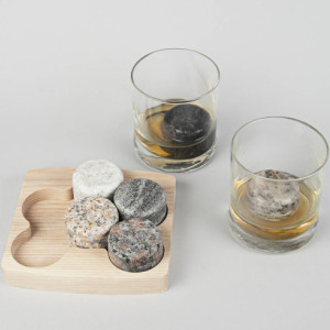 Sea Stones On The Rocks Solid Granite Whiskey and Scotch Chillers, Barware, Gift Set, Freezer to Table, Whiskey Glasses, Chilling Stones