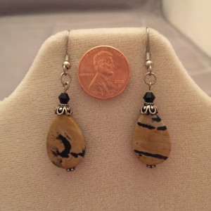 Silver Findings with Real Onyx and "Painted" Jasper Drop Earrings