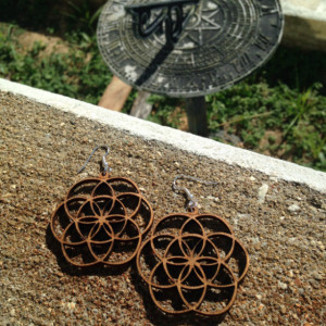 Wooden Unique Flower of Life Design Dangle Earrings - FREE US SHIPPING