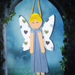 Sparkling Blue Wood Fairy Wall Decor / Wooden Pixie Hanging Decoration / Fairy Wall Art / Valentine's Day Gift