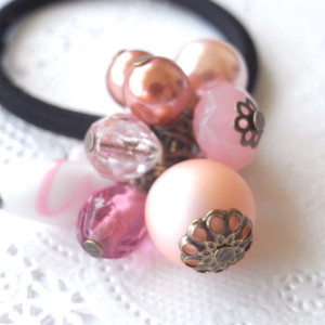 Hair Elastic Pink Color Beads Looks Like Candy Ponytail Pastel Color Hair Accessory Jewelry