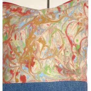 HANDPAINTED Over the Shoulder TOTE BAG with upcycled jean accent bottom and strap