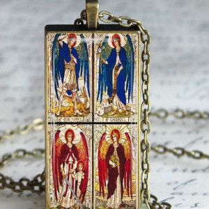 Four Archangels Pendant Necklace, St Uriel, St Michael, St Raphael, St Gabriel, Faith Jewelry, Religious Pendant, Protection Necklace