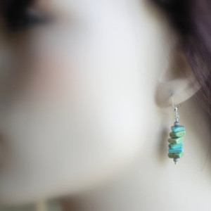 Rustic turquoise magnesite and sterling silver stack earrings - Mineral earrings - Southwest autumn - aqua, turquoise, pale green