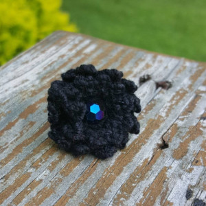 Flower Ring - Statement Ring - Black - Crochet - Boho Ring