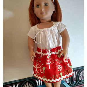 Scandinavian style, folk art print skirt - 18" doll clothes - Hand sewn, heirloom quality