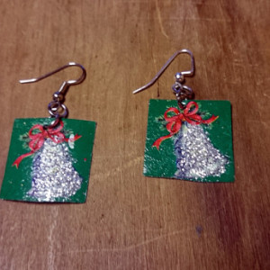Tin Christmas Earrings, Holiday Earrings, Silver Bell Earrings, Repurposed Earrings, Recycled Earrings