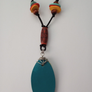 Handmade Clay Turquoise Abstract Oval Pendant Necklace Tribal Ethnic