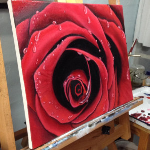 The Rose - oil painting with rain drops/ 14x18