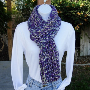 Skinny Infinity Loop Cowl Scarf, Vibrant Purple, Off White, Blue, Thick Extra Soft Warm Long Crochet Knit Winter Circle Wrap..Ready to Ship in 3 Days