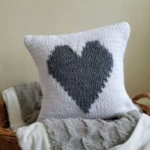 Gray Heart Knit Pillow Cover