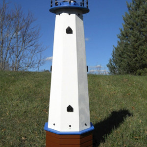 48" Solar lighthouse wooden well pump cover decorative garden ornament - blue accents