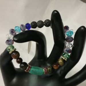 Turquoise & Blue Tiger Eye Gemstone w/Lava Stone Diffuser Bracelet 