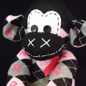 Sock monkey : Breast Cancer Grace ~ The original handmade plush animal made by Chiki Monkeys