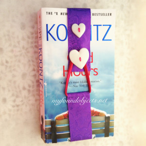 Bookmark, Purple Floral Ribbon & White Heart Buttons 