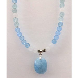 Shades of Blues Beaded Necklace, Aquamarine Glass Pendant