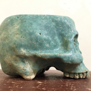 Ceramic Skull Mug Rusty Green