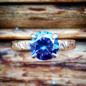 Lura Blue CZ Solitaire Ring in brass