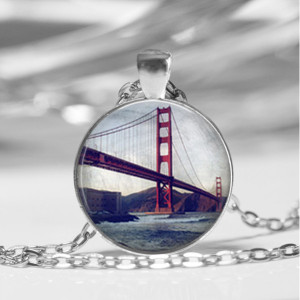 San Francisco California Golden Gate Bridge Vintage Inspired Photo Pendant Necklace or Key Chain SF Key Chain Jewelry glass pendant