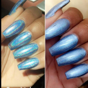 NEW SHAPES - Blue Holographic Halo Rainbow Pride Hand Painted Nail Set