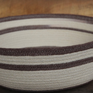 coiled rope basket, natural white & brown