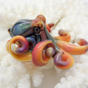 The Clouded Loki GLOW Kracken Collectible Wearable  Boro Glass Octopus Necklace / Sculpture Made to Order