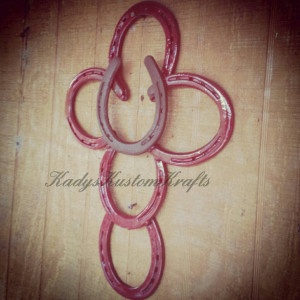 Rustic horshoe cross, Rustic cross, barn red and brown metal art cross,religious Home decor, country rustic cross, country wedding,