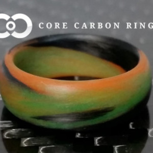 Men's or Women's Carbon Fiber Green/Orange/Black Marbled Glow Ring - Handcrafted - Black, Green and Orange Glowing Band - Custom Band widths