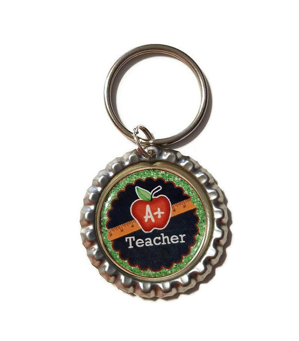A+ Teacher  Bottle Cap Keychain, Teacher, Teacher Gift, School, Back to School