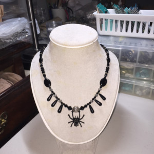 Real Black Onyx and Sterling Silver Spider Necklace