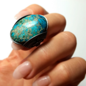  Handmade Statement Ring, Size 6 - 7 Turquoise Blue Ox SS