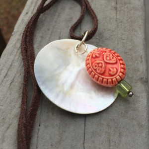 Shell pendant, leather necklace, pendant necklace, natural, organic necklace, beach necklace, Edisto Beach necklace, surfer necklace