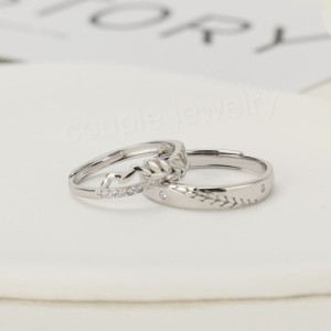 Wheat Ear Sterling Silver Couple Rings Free Engraving Adjustable