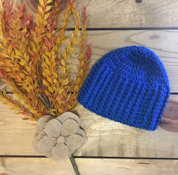Beautiful crochet blue baby beanie