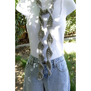 Women's Light Gray Tweed Skinny SUMMER SCARF Small Soft Spiral Knit Narrow Lightweight Twisted Crochet Necklace, Ready to Ship in 2 Days