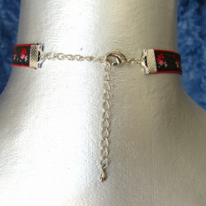 Silver Rose Pendant Ribbon Choker Necklace -- Customizable