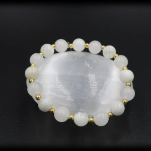 White Jade and Moonstone Chakra Bracelet for Peace and Serenity