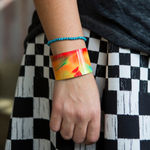 Photo cuff bracelet, aluminum, Ephemeral Colorburst, fine art for wrist, HueDew