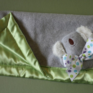 Gray Koala Bear Security Blanket, Lovey Blanket, Satin, Baby Blanket, Stuffed Animal, Baby Toy - Customize Color - Add Monogramming